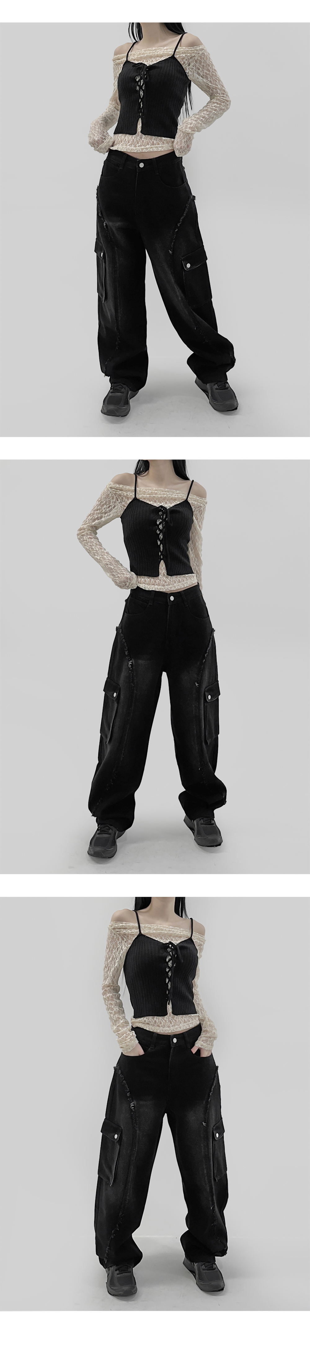 suspenders skirt/pants charcoal color image-S1L4