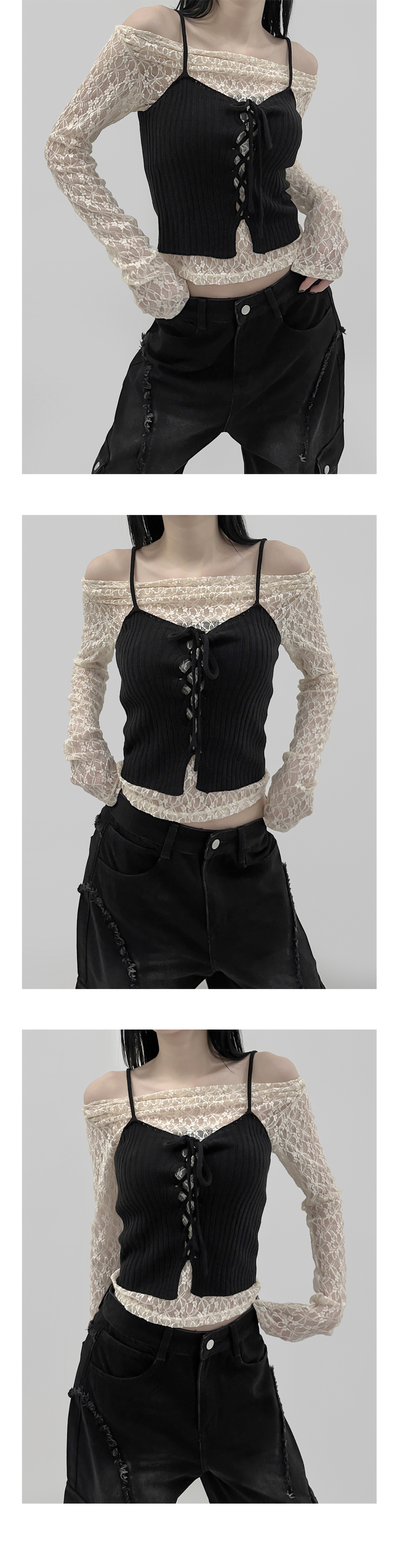 suspenders skirt/pants charcoal color image-S1L12